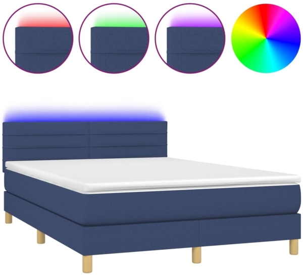 vidaXL Boxspringbett mit Matratze & LED Blau 140x200 cm Stoff 3133803