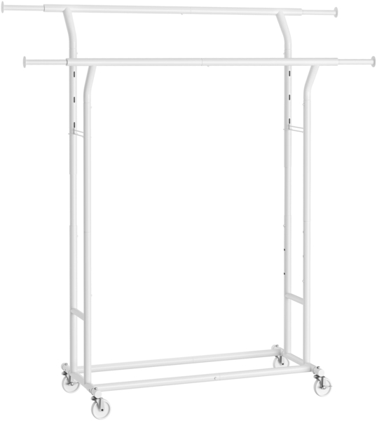 SONGMICS Kleiderständer auf Rollen, Garderobenständer aus Metall, Garderobenstange, Kleiderstange ausziehbar, höhenverstellbar, mattweiß HSR012W01
