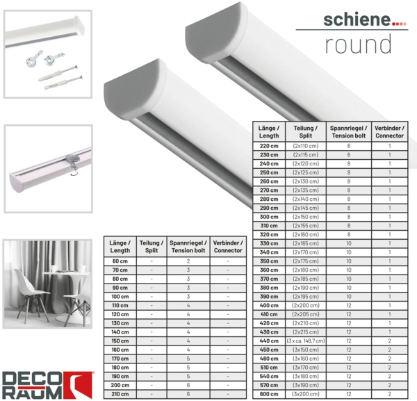 Deco-Raum® Gardinenschiene Innenlauf Round | Länge: 440cm | Material: Aluminium | Farbe: Weiß Bild 3