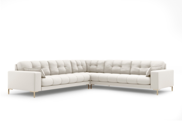 Micadoni Symmetrisches Ecksofa Mamaia 6-Sitzer Strukturierter Stoff Neve Helles Beige goldene Beine