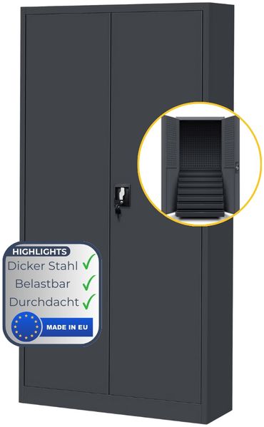 Werkzeugschrank mit Schubladen TOM - inkl. Lochwand | Metallschrank mit Werkzeugwand Werkstattschrank Perforierte Rückwand, 185x92x50cm Anthrazit