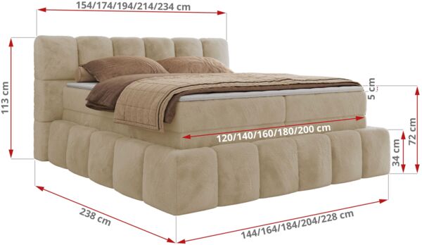 Boxspringbett NIRA KING, Doppelbett mit Fußteil, 7-Zonen Multipocket-Matratzen und Topper, Schlafzimmerbett - 160 x 200 cm - Creme Plüsch - H4 Bild 6