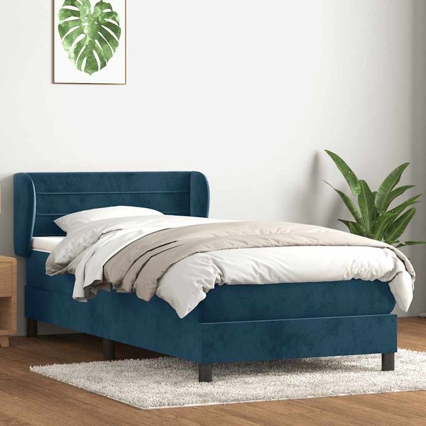 vidaXL Boxspringbett mit Matratze Dunkelblau 80x210 cm Samt 3317593