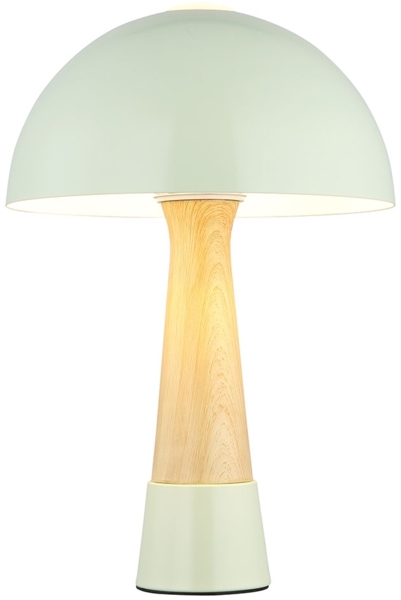 Retro Tischleuchte Pilz, Holzoptik, grün, E27, H 36,5 cm