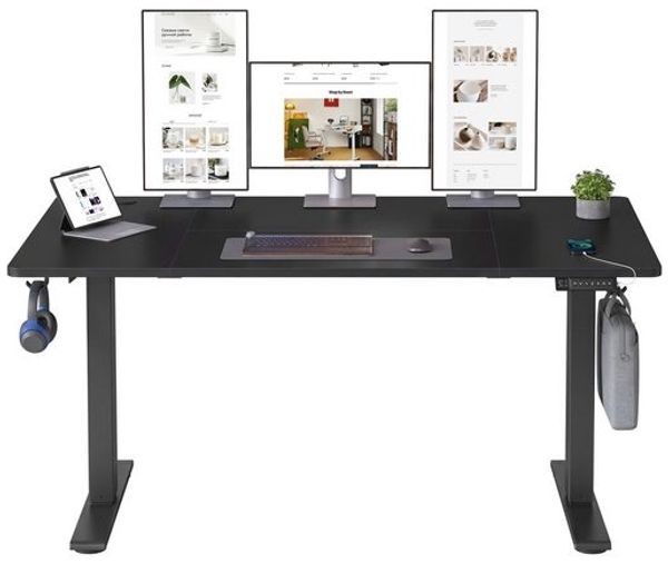 VASAGLE Elektrisch Höhenverstellbarer Schreibtisch, Stehpult mit Typ-C und Kabelmanagement für Home Office, 140x80 cm, Schwarz