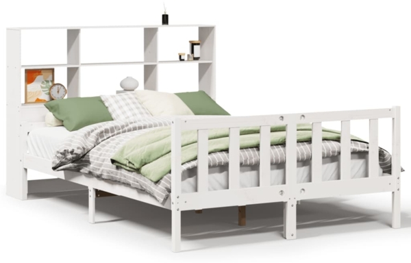 vidaXL Massivholzbett mit Regal ohne Matratze Weiß 160x200 cm Kiefer 3322138 Bild 1