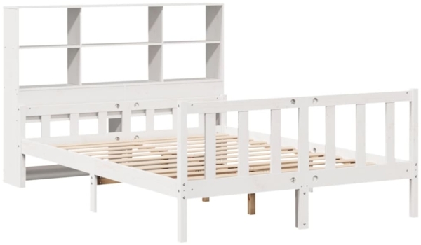 vidaXL Massivholzbett mit Regal ohne Matratze Weiß 160x200 cm Kiefer 3322138 Bild 2