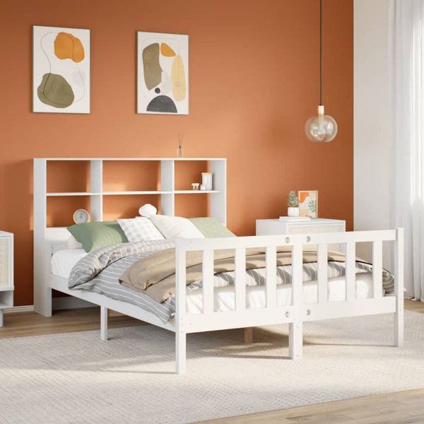 vidaXL Massivholzbett mit Regal ohne Matratze Weiß 160x200 cm Kiefer 3322138
