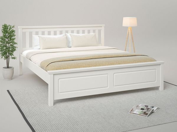 OTTO home Bett Fredegard, skandinavischer Stil, vielseitig kombinierbar, 2 Breiten (180er oder 140er Breite), Sprossen am Kopfteil, mit Lattenrost, Kassettenoptik