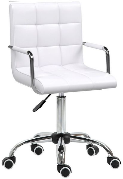 HOMCOM Bürostuhl Drehstuhl Kosmetikhocker Rollhocker Drehhocker Arbeitshocker Chefsessel Stuhl Schreibtischstuhl Metall PU Weiß 52,5 x 54 x 84-99 cm