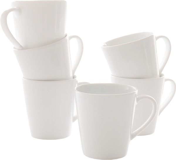 Retsch Arzberg Becher Kaffee-/Henkelbecher HEIKE WEISS 250 ml, konisch, Set 6-tlg. Porzellan, 6-tlg, Porzellan, Klassisches Henkelbecher Set für 6 Personen, zeitlos & chic