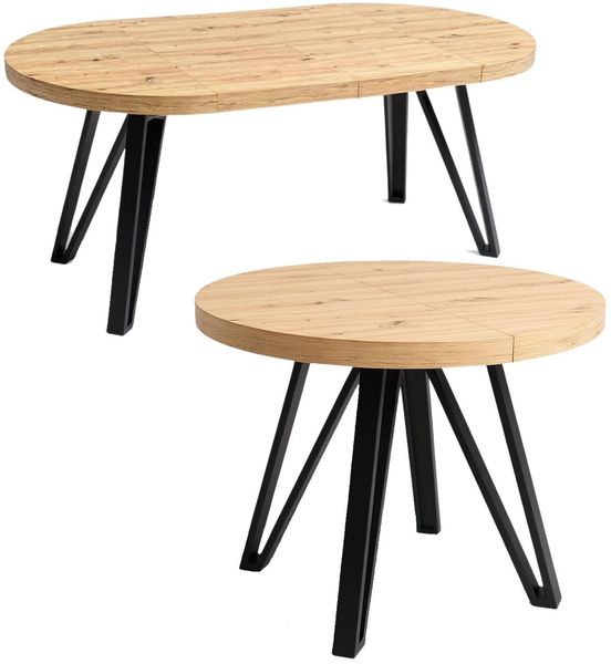 Massiver ausziehbarer Esstisch, Industrial-Look, Runder Tisch Ø100/200 cm Artisan Eiche