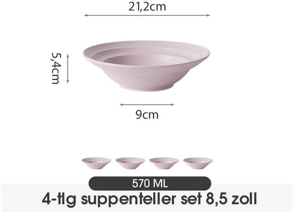 JIWOO Suppenteller 4er Ø21,2 cm, Speiseteller Pastateller Salatteller Dessertteller Plate, (4 St), Keramik Tellerset Lila mikrowellen- und spülmaschinenfest Ø21,2 cm