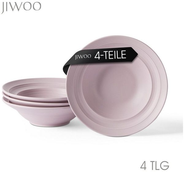 JIWOO Suppenteller 4er Ø21,2 cm, Speiseteller Pastateller Salatteller Dessertteller Plate, (4 St), Keramik Tellerset Lila mikrowellen- und spülmaschinenfest Ø21,2 cm