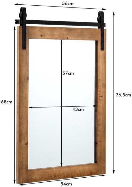 Rechteckiger Spiegel mit Holzrahmen & Metallhalterung Rustikal 76,5 x 56 cm Braun