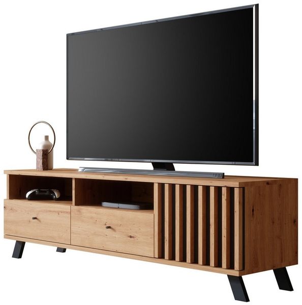 Newroom Lowboard Barea, TV Board Wandpaneel Wildeiche Anthrazit Modern TV Schrank
