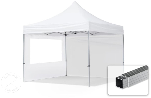 3x3 m Faltpavillon, ECONOMY Alu 32mm, Seitenteile mit Panoramafenster, weiß