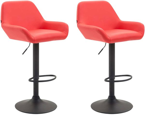 Barhocker 2er Set DUBLIN - Rot, Kunstleder, Schwarz Barhocker mit Lehne Barstuhl Tresenhocker Tresenstuhl Kneipenhocker Kneipenstuhl