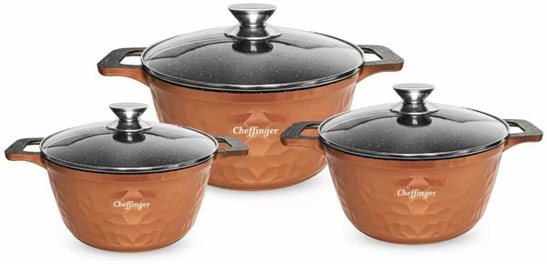 6-teiliges Kochtopfset mit Marmorbeschichtung, Induktionsgeeignet - 20/24/28 cm Braun