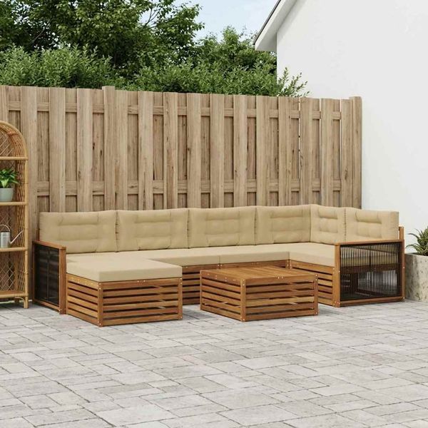 vidaXL Outdoor-Sofagarnitur mit Kissen 7 pcs Natur und Beige 3383596