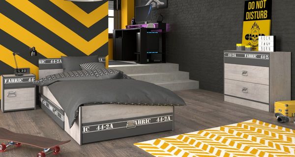 Parisot Kinderzimmer Fabric in Esche grau und schwarz Jugendzimmer Set 4-tlg.