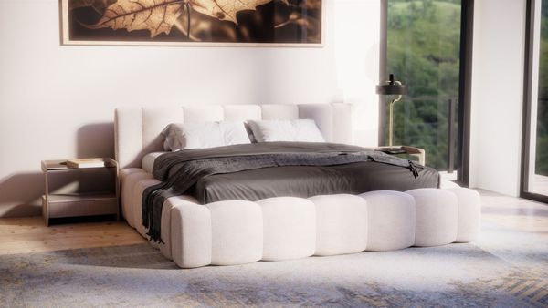 Polsterbett Doppelbett Bett LIZETH 160x200cm in Stoff Perfect Harmony Hellbeige