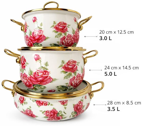 Zilner Topf-Set Kollektion emaillierter 3 Töpfe klassischen Natur inspirierten Designs, Aluminiumguss, Emaille (6-tlg)