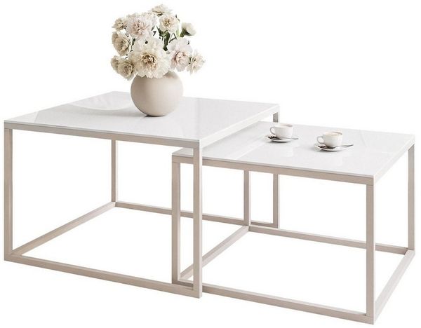 Lookway Couchtisch YOSHI GLASS KASCHMIR Stilvoll & Platzsparend Tisch (2er-Set), Breite: 70 cm und 60 cm