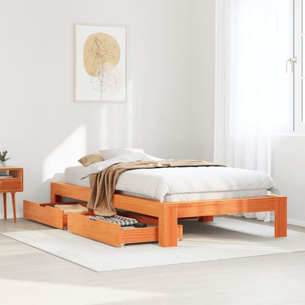 vidaXL Massivholzbett ohne Matratze Wachsbraun 90x190 cm Kiefernholz 3309022