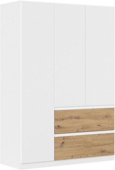 Rauch Möbel Costa, Kleiderschrank für Schlafzimmer, Kinderzimmer, Babyzimmer, Garderobe, Flur, 3-türig, 2 Schubladen, Push-to-Open, mit Zubehör Premium, Farbe Weiß, Breite 136 cm