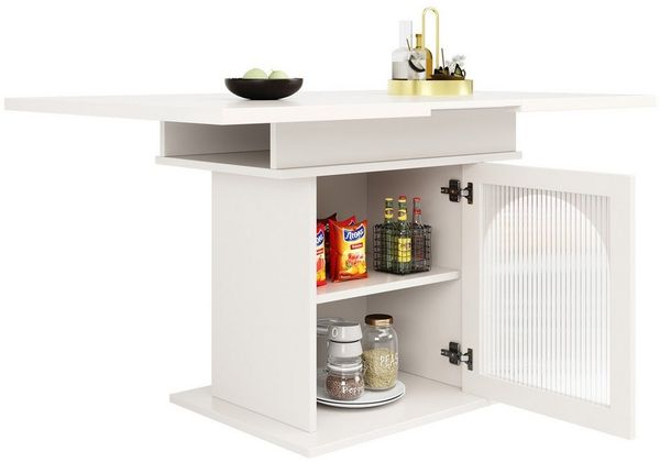 KLAM HOME Esstisch Teleskoptisch (140×70/80cm) Ausziehbarer Esstisch mit Ablagefläche (Küchentisch), für Küche und Wohnzimmer weiß/schwarz