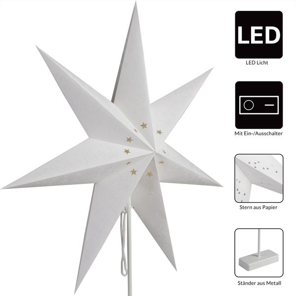 Casaria LED Weihnachtsstern mit Ständer Beleuchtet 60 cm creme Papierstern Weihnachten Weihnachtsdeko Leuchtstern Dekostern Adventsstern Bild 3