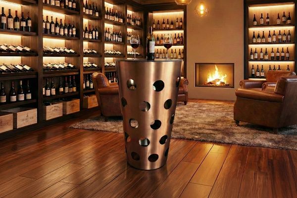 KAWOLA Tisch VINO Bartisch Keramik schwarz 65cm Gestell gebürsteter Edelstahl rosé gold 111 x 65 x 65 cm