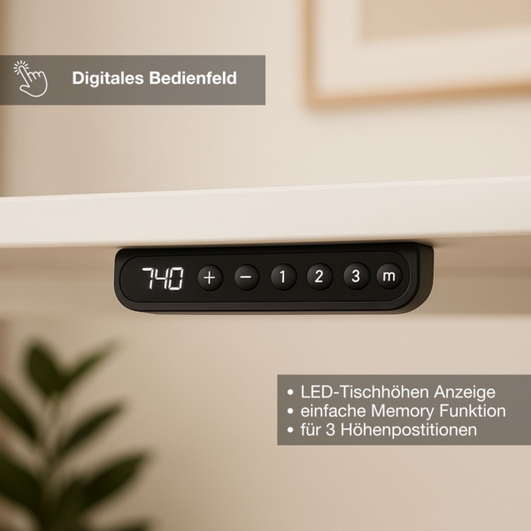 ASSMANN Elektrisch höhenverstellbarer Schreibtisch Y-Line 180x80cm Eiche Polar Weißaluminium Metall Holz Melaminoberfläche Bild 4