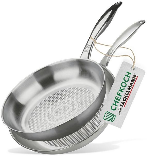 Chefkoch trifft Fackelmann Pfannen-Set 2er-Set Edelstahl Ø 28 & 24cm, Induktionsgeeignet, Spülmaschinenfest