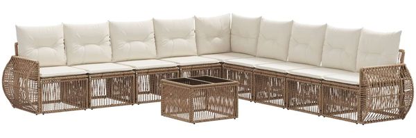 vidaXL Gartensofa-set 10 pcs Beige und Cremeweiß Poly-Rattan 3435444