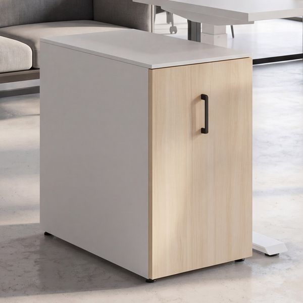 Aktenschrank HWC-Q27, Büroschrank Stahlschrank, Stützrad Staufächer, Metall 74 x 43 x 80 cm ~ weiß, Holzfront