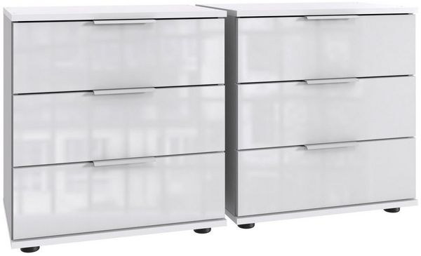 Wimex Nachtschrank (2er-Set) in WEISS + GLAS WEISS - 104x58x38cm (BxHxT) (2er-Set, 2er-Set)