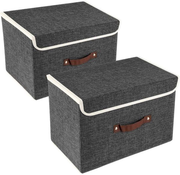 TYEERS Faltbare Aufbewahrungsbox mit Deckel Stoff 38x25x25 cm 2 Stück Schwarz