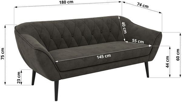 Wohnzimmerset Möbelset PIRS 3-3, Armlehnen, Wellenfederung, schwarze Füße, Dreisitzer Sofa, Polstermöbel Set - Hellgrau Velvet Bild 5