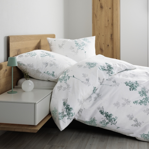 Janine Feinbiber Bettwäsche Davos 65172-06 Sträucher Grün Grau 135x200