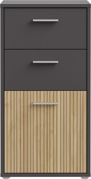 Kommode >QUADRO 2< 2 Schubladen und 1 Tür, in grau / Lamela Eiche Dekor - 48,8x95,1x40cm (B/H/T)