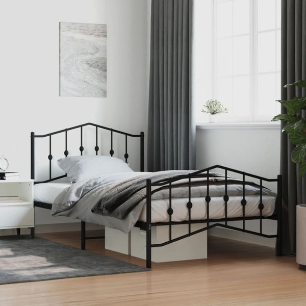 vidaXL Bettgestell mit Kopf- und Fußteil Metall Schwarz 100x200 cm 373802