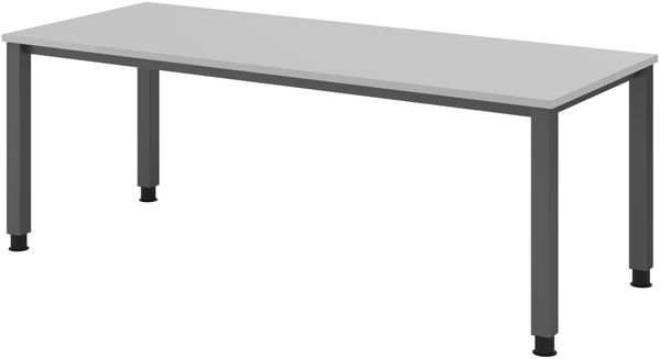bümö manuell höhenverstellbarer Schreibtisch 200x80 cm in grau, Metall-Gestell: Graphit - PC Tisch höhenverstellbar & belastbar bis 140 kg, Büro- und Computertisch, QS-20-5-G