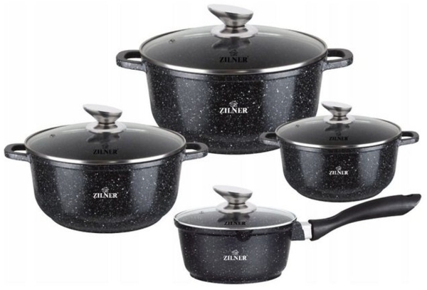 Zilner Topf-Set Schwarze Topfset, Töpfe und Kasserolle Glasdeckel, Steinbeschichtung, Aluminiumguss (sehr hochwertig, 8-tlg, Zeitloses Design des Topfsets. Eine ideale Geschenkidee) Bild 4
