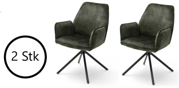 Polsterstuhl >OTTAWA< (2er Set) in olive - 60x89x64 (BxHxT)