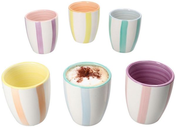 MamboCat Becher 6er Set Beach Pastello Stripes Mokkabecher ohne Henkel 150ml 6 Pers, Steingut