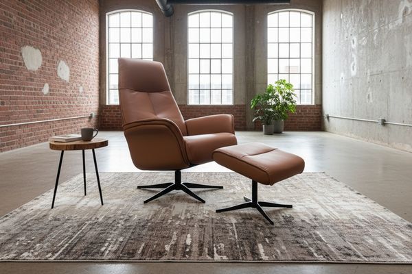 KAWOLA Relaxsessel JOSIANE Drehsessel Leder braun mit Hocker 107 x 87 x 78 cm
