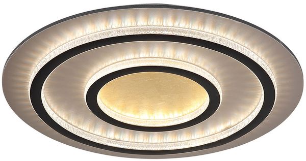 LED Deckenleuchte, schwarz, gold , Kristalle, dimmbar, Fernbedienung, D 55 cm