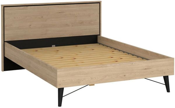 Dmora Doppelbett Elida, Struktur des Lagerbetts, Sommier mit Abdeckung, Bettrahmen aus Stoff, 206x153 h91 cm, helle Eiche